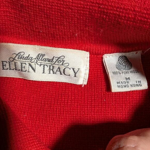 Vtg 1980s Linda Allard Ellen Tracy Red White Striped Collared Wool Cardigan Sz M - Picture 3 of 3